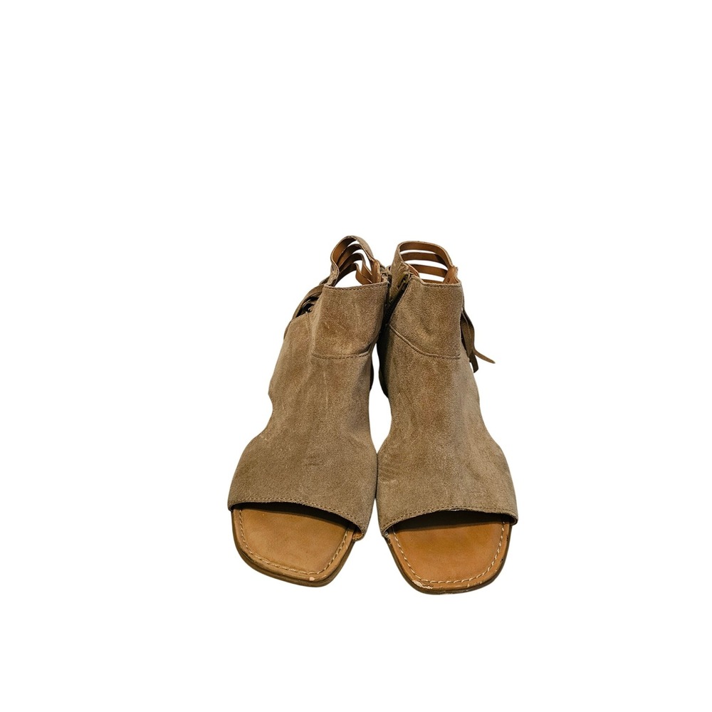 b.o.c. Born Concept Womens‎ Tan Suede Fringe Peep Toe Block Heel Booties 10M
